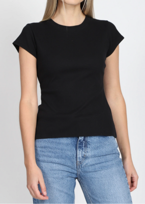 'The Ribbed Fitted Tee' w/Cap Sleeves Top