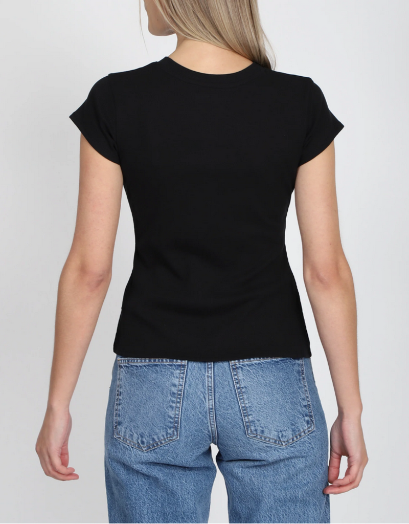 'The Ribbed Fitted Tee' w/Cap Sleeves Top