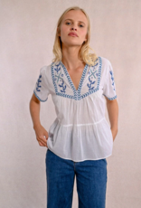 Molly Bracken 'Azalea' S/Slv Peblem w/ Cross Stitch Detail Blouse
