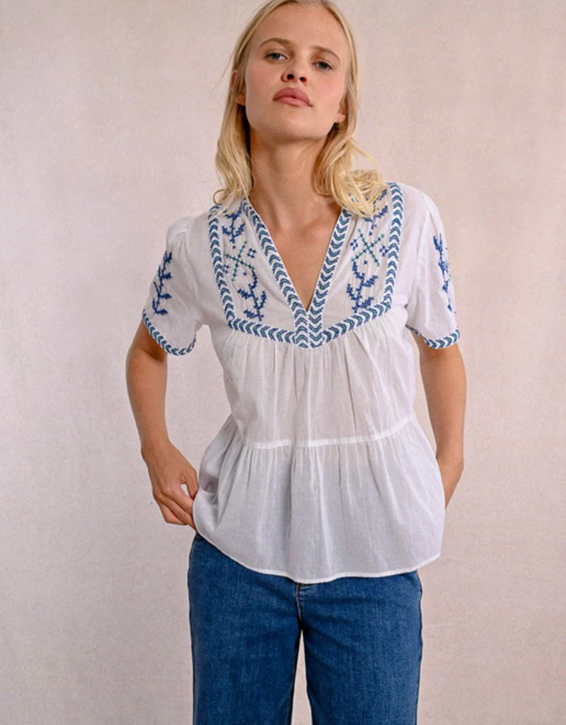 Molly Bracken 'Azalea' S/Slv Peblem w/ Cross Stitch Detail Blouse