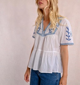Molly Bracken 'Azalea' S/Slv Peblem w/ Cross Stitch Detail Blouse