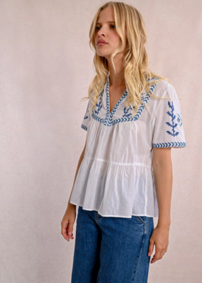 Molly Bracken 'Azalea' S/Slv Peblem w/ Cross Stitch Detail Blouse