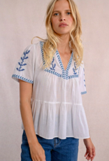 Molly Bracken 'Azalea' S/Slv Peblem w/ Cross Stitch Detail Blouse