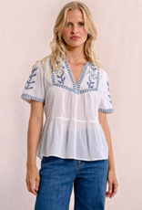 Molly Bracken 'Azalea' S/Slv Peblem w/ Cross Stitch Detail Blouse