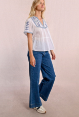 Molly Bracken 'Azalea' S/Slv Peblem w/ Cross Stitch Detail Blouse