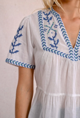 Molly Bracken 'Azalea' S/Slv Peblem w/ Cross Stitch Detail Blouse