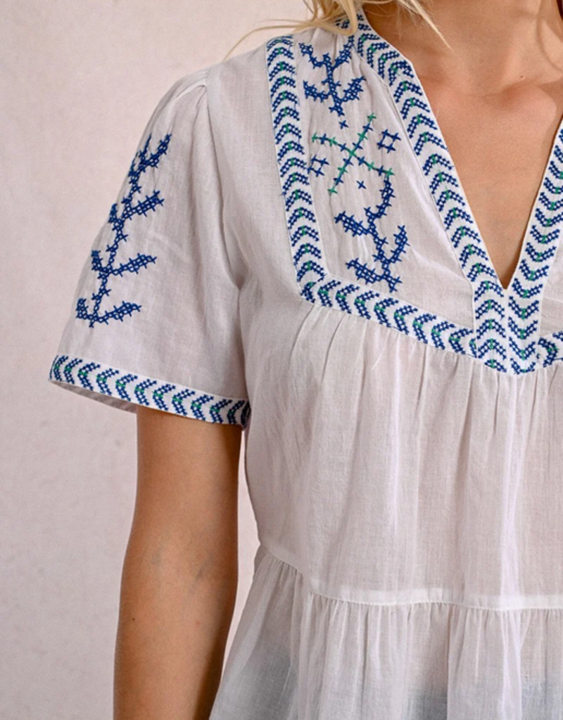 Molly Bracken 'Azalea' S/Slv Peblem w/ Cross Stitch Detail Blouse