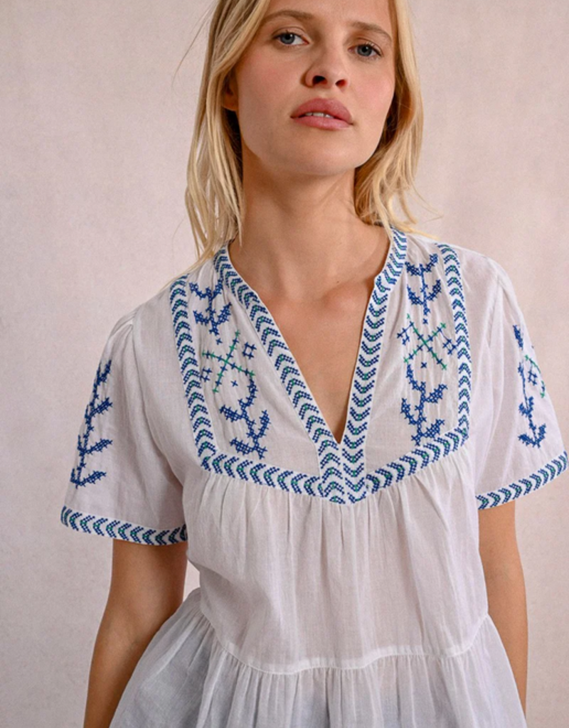 Molly Bracken 'Azalea' S/Slv Peblem w/ Cross Stitch Detail Blouse