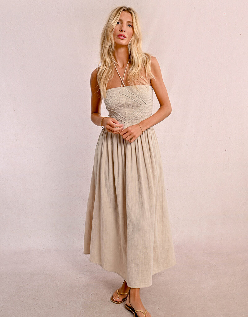 Molly Bracken 'Aria' Strapless Smocked Gauze Midi Dress