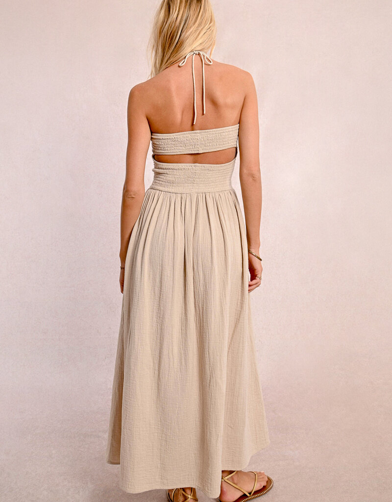 Molly Bracken 'Aria' Strapless Smocked Gauze Midi Dress