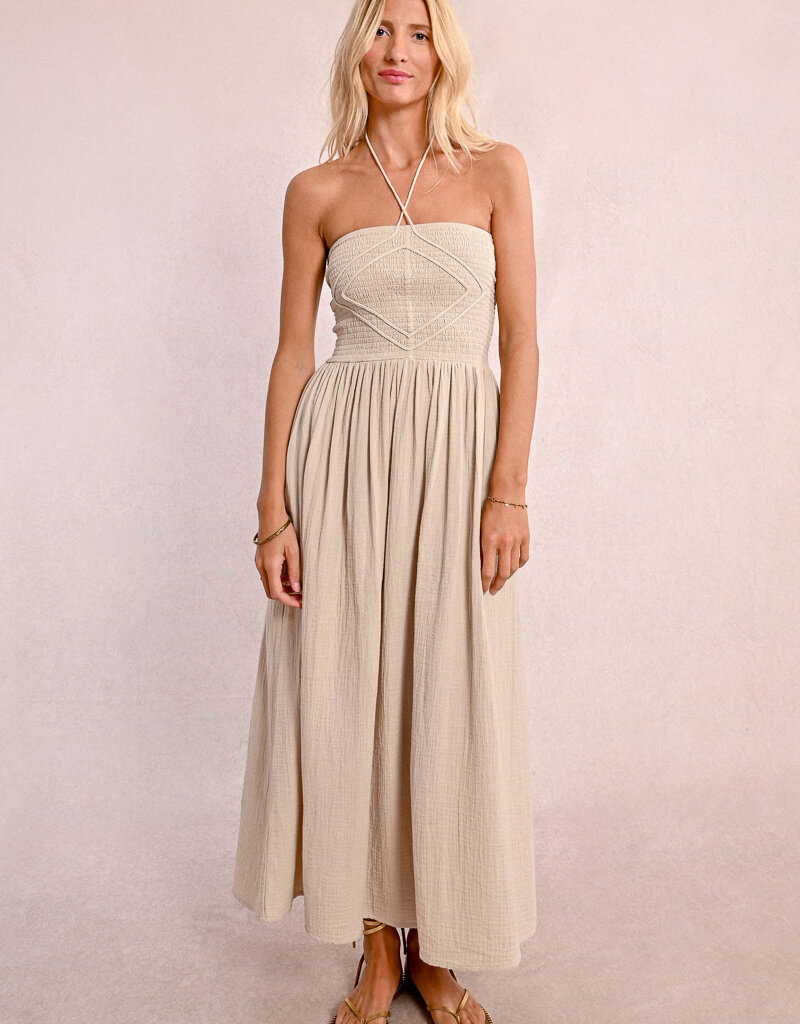 Molly Bracken 'Aria' Strapless Smocked Gauze Midi Dress