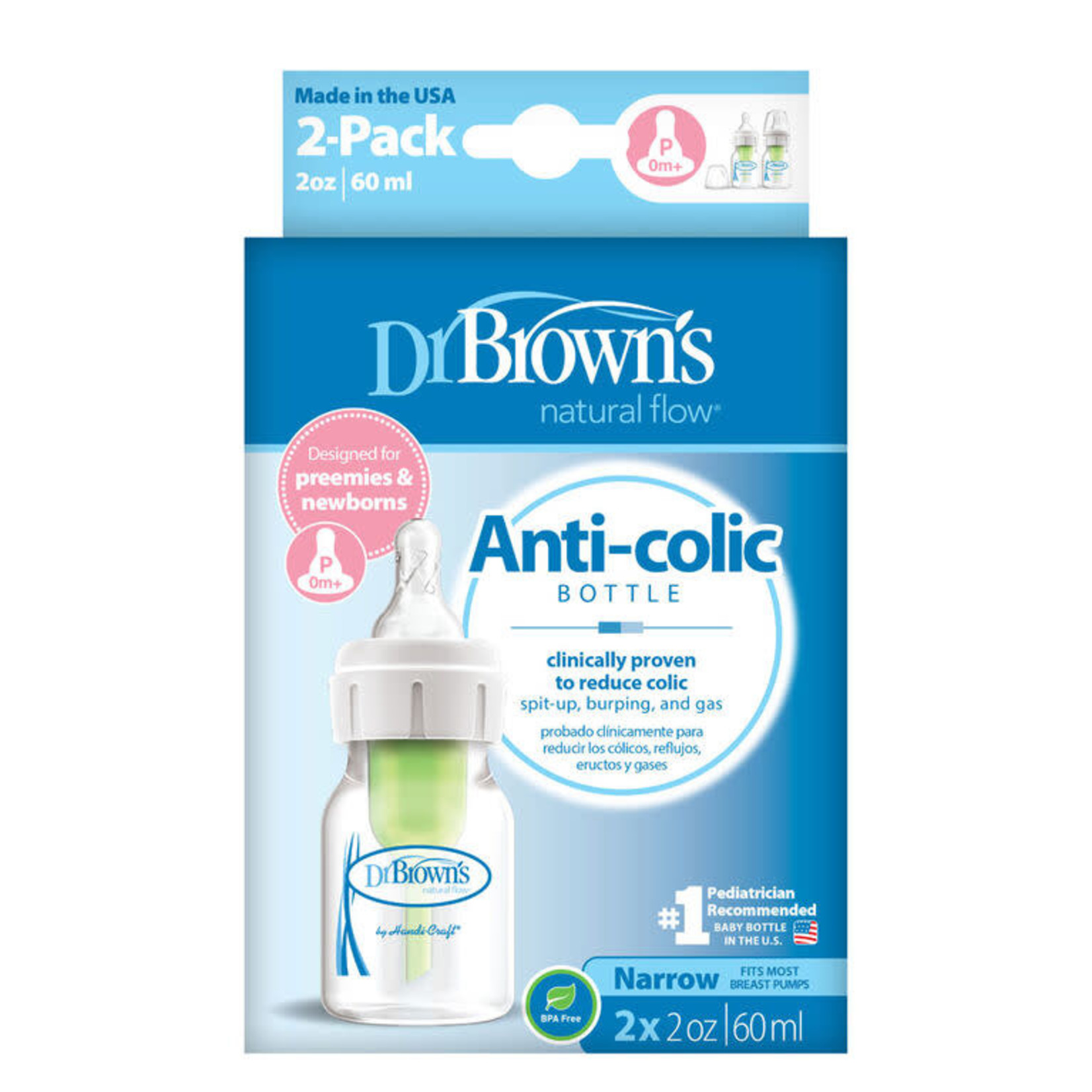 Dr Browns DR BROWNS OPTIONS 2 OZ NARROW PREEMIE PP BOTTLES 2 PK