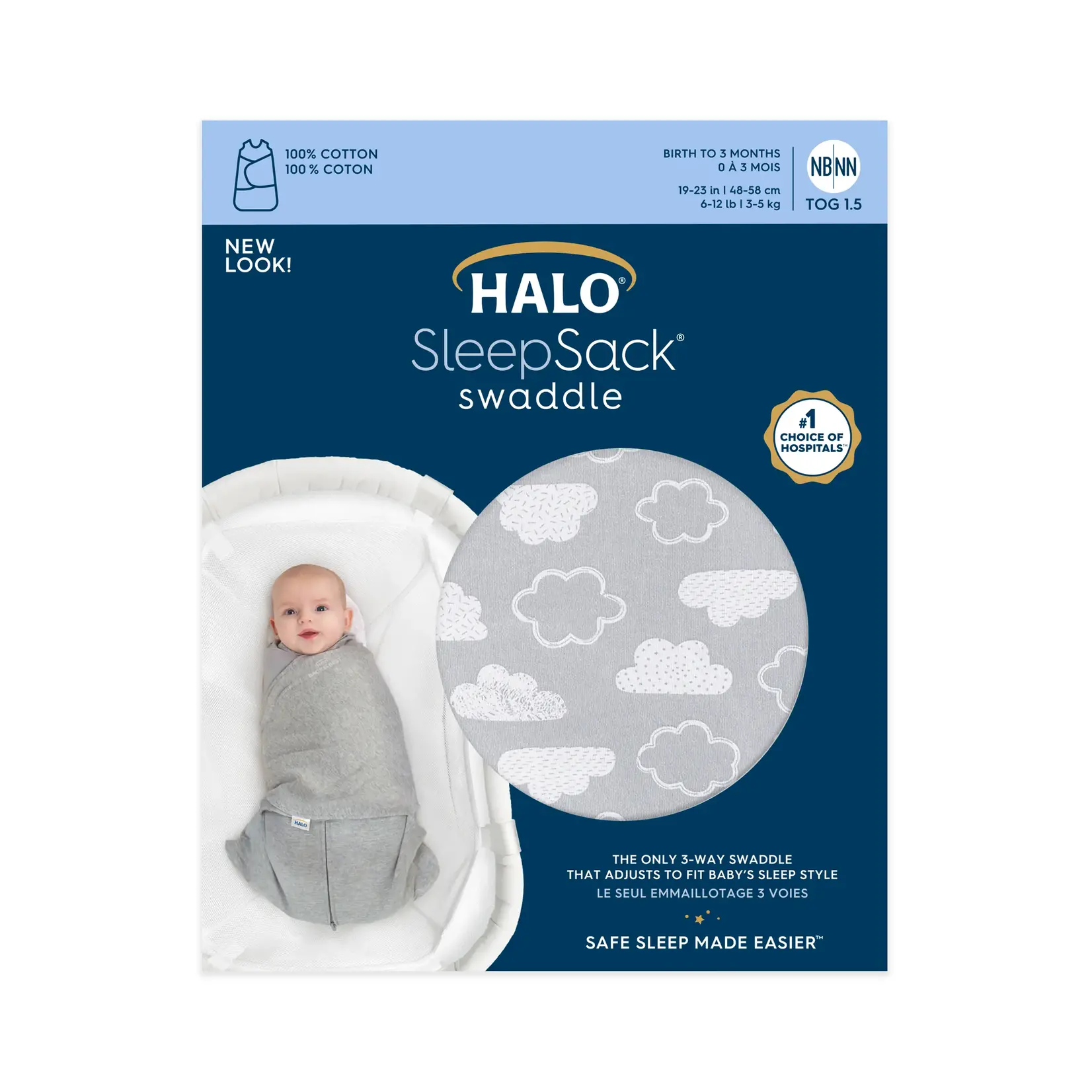 Halo HALO COTTON 1.5 TOG SWADDLES CLOUDS