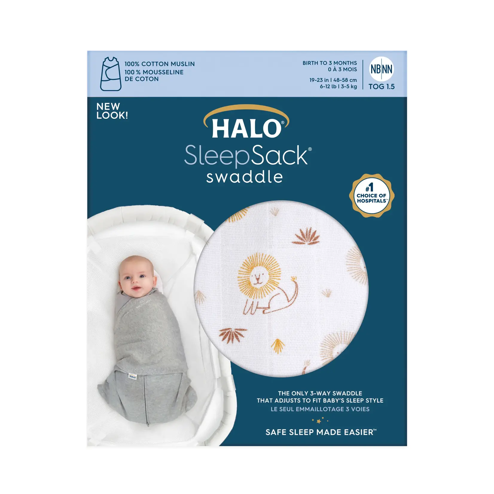 Halo HALO MUSLIN COTTON 1.5 TOG SWADDLES LIONS