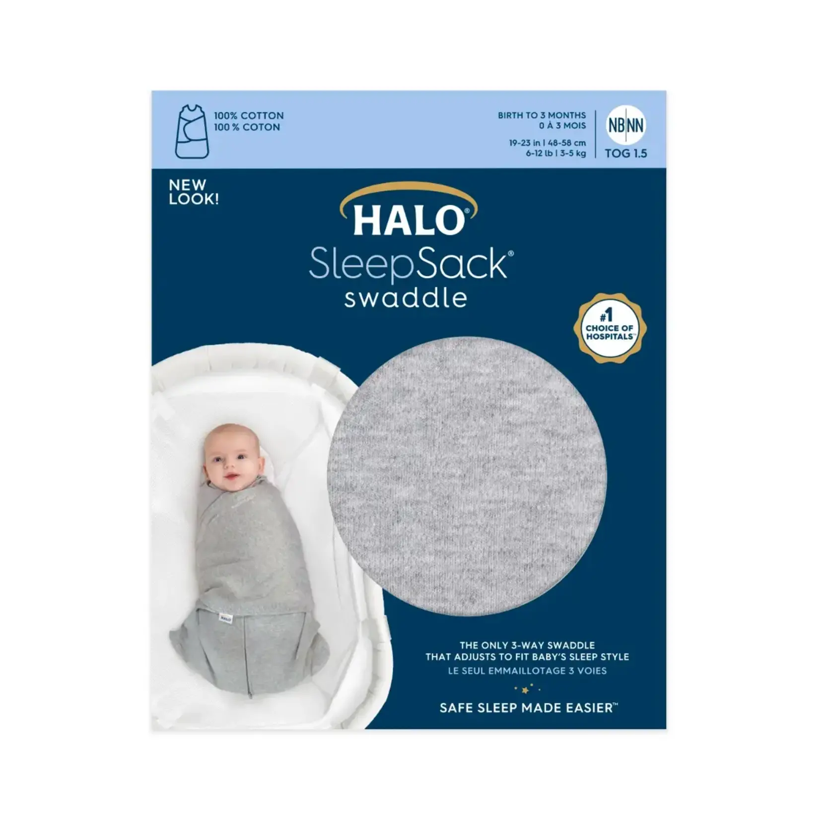 Halo HALO COTTON 1.5 TOG SWADDLES SILVER PIN DOT