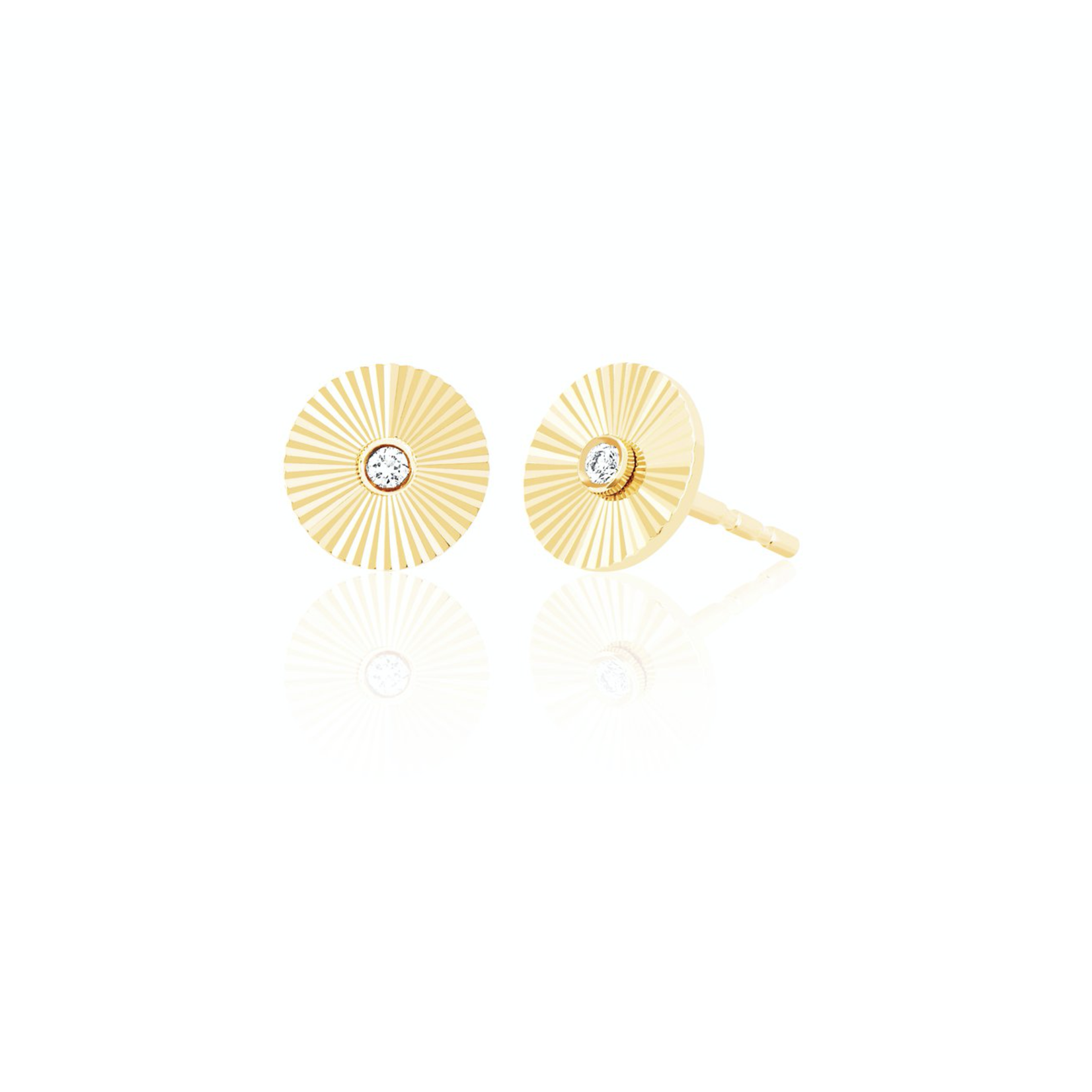EF COLLECTION 14KY Diamond Fluted Disc Studs