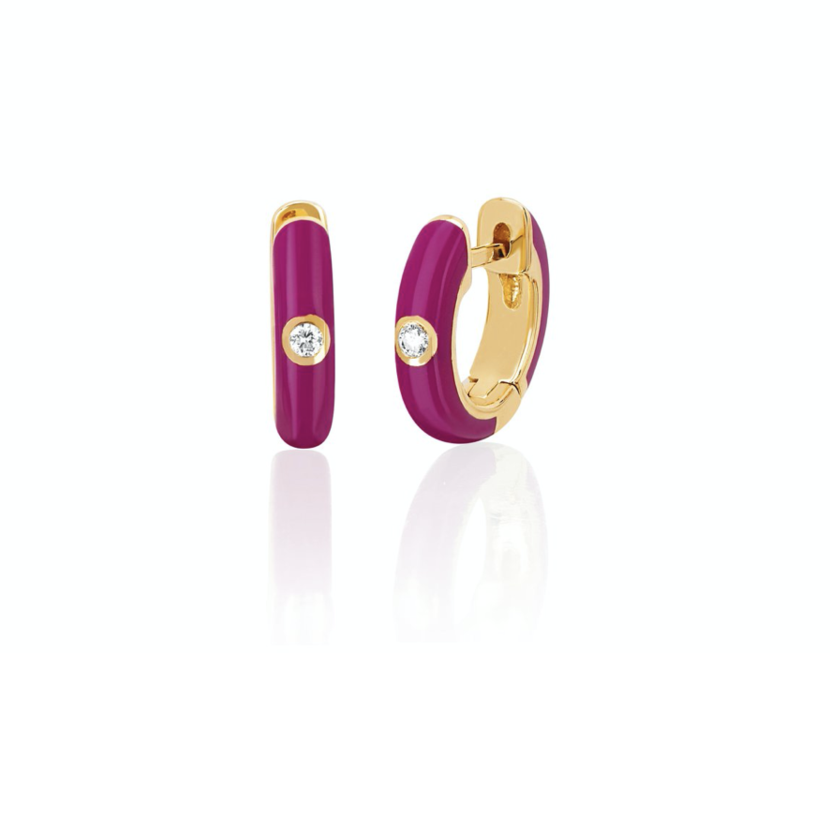 EF COLLECTION 14KY Diamond Berry Enamel Huggie