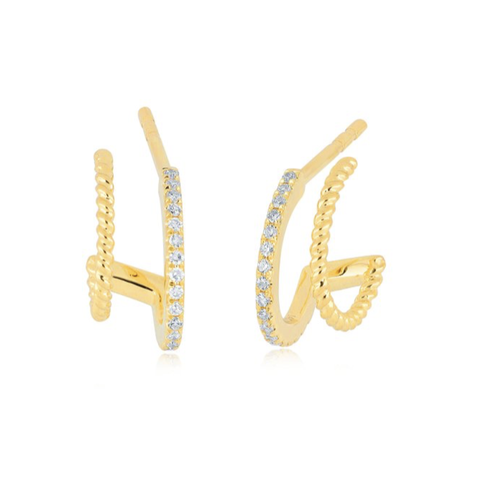 EF COLLECTION 14KY Diamond & Gold Twist Double Huggie