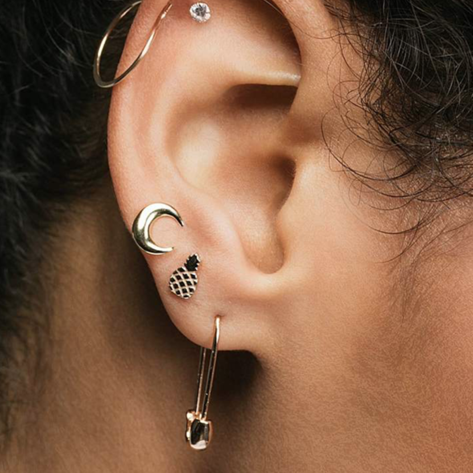 KRIS NATIONS Safety Pin Hoop Earrings- 18K Gold Vermeil