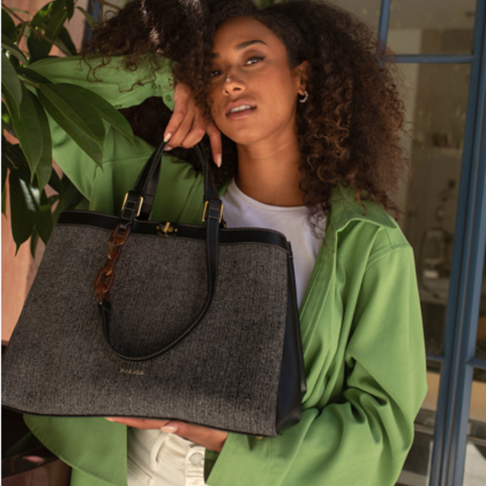 PIXIE MOOD Jade Tote-Vegan Grey Wool