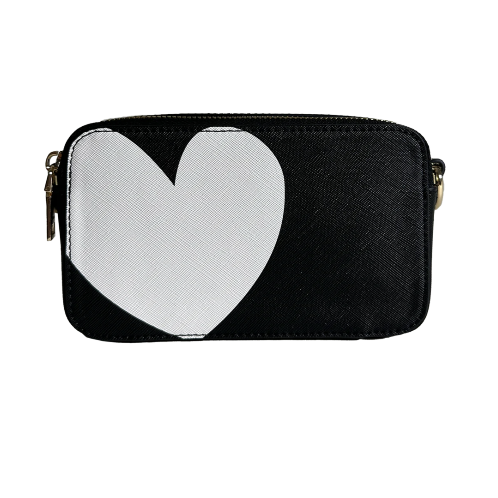 ah-dorned Black w/ White Heart Vegan Leather Camera Bag