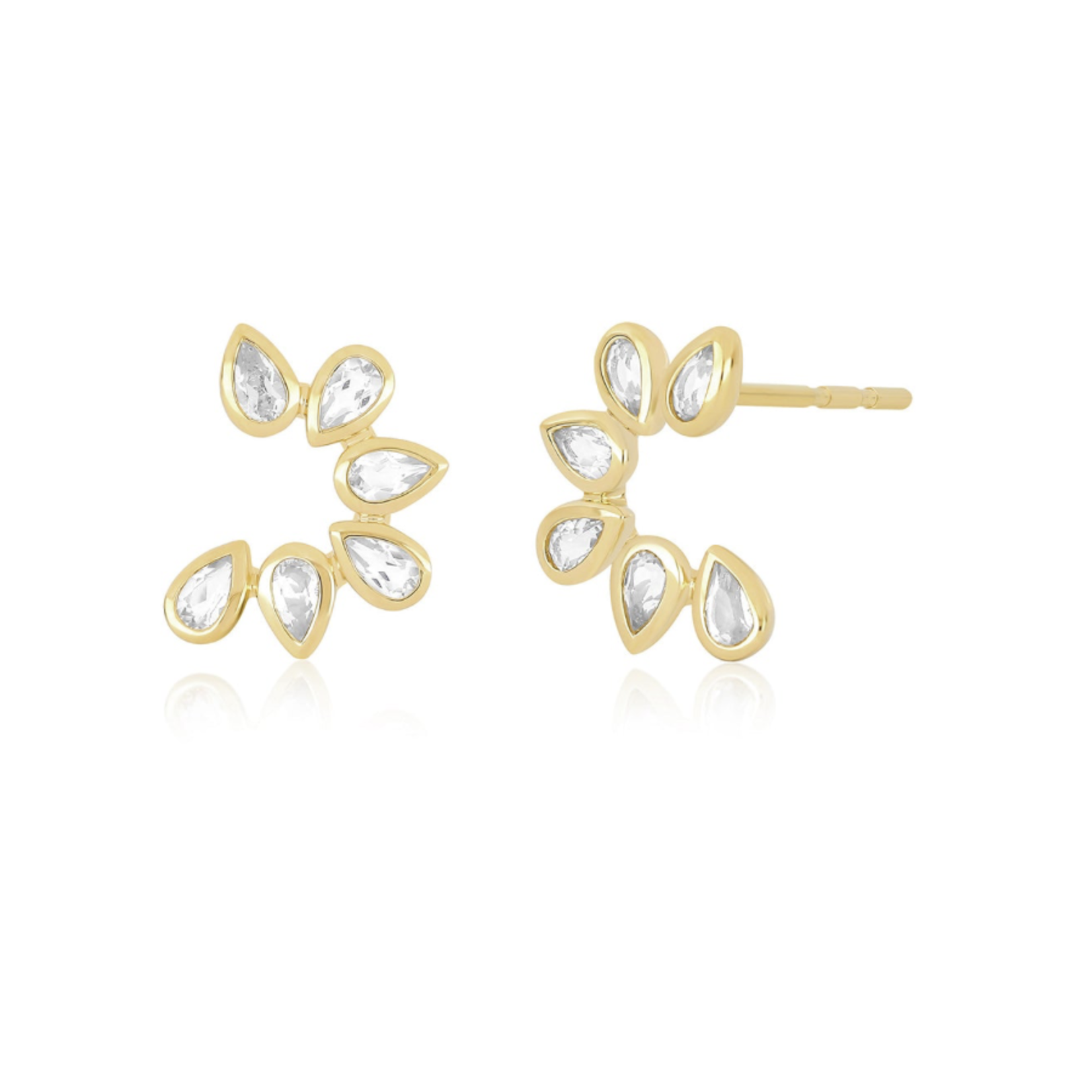 EF COLLECTION 14KY Multi White Quartz Pear Stud Earrings
