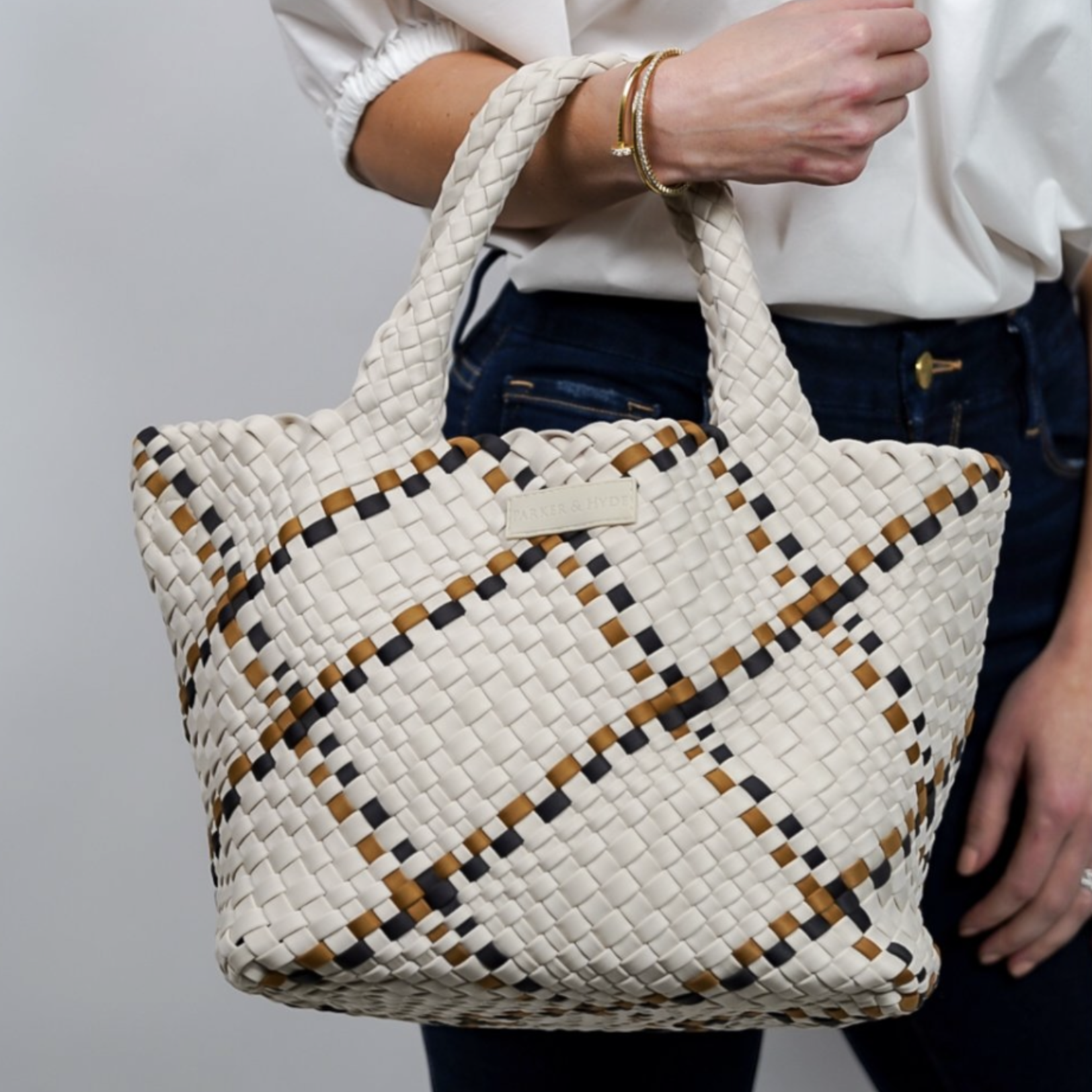 Parker & Hyde Bone & Camel Multi Woven Tote