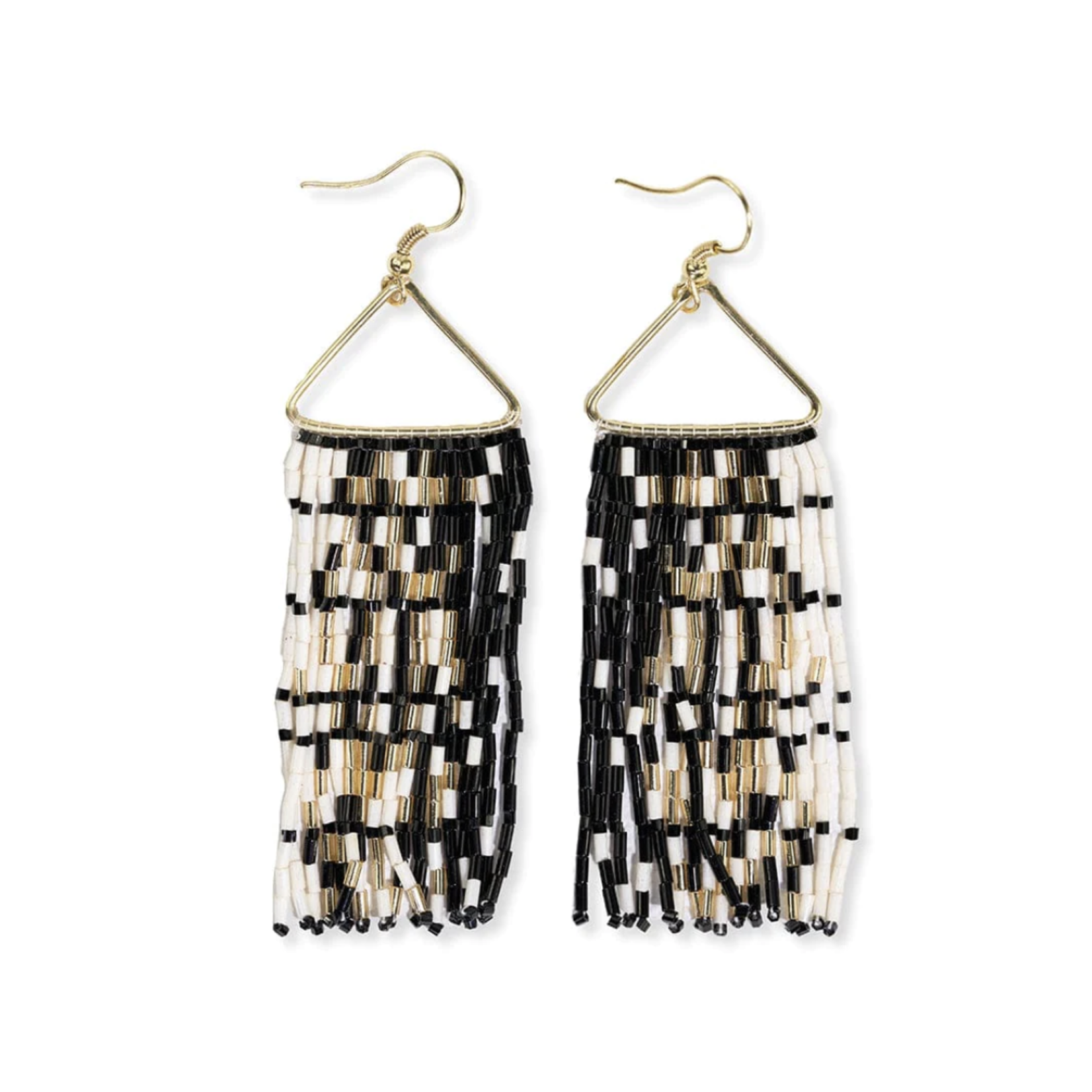 INK + ALLOY Patricia Mixed Luxe Bead Gradient Fringe Earrings- Black & White