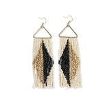 INK + ALLOY Erica Spilt Diamond Beaded Fringe Earrings- Black & White