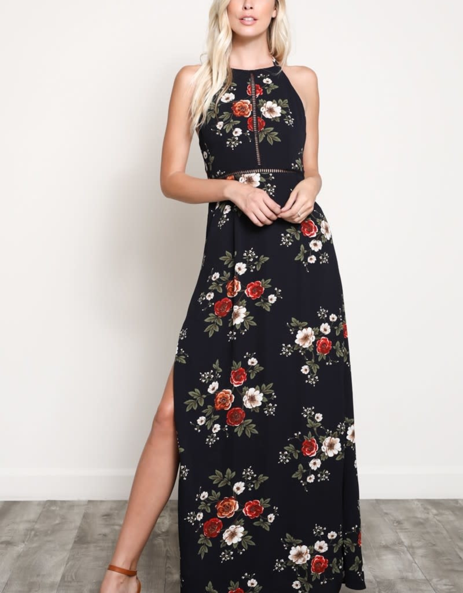 floral open back maxi dress