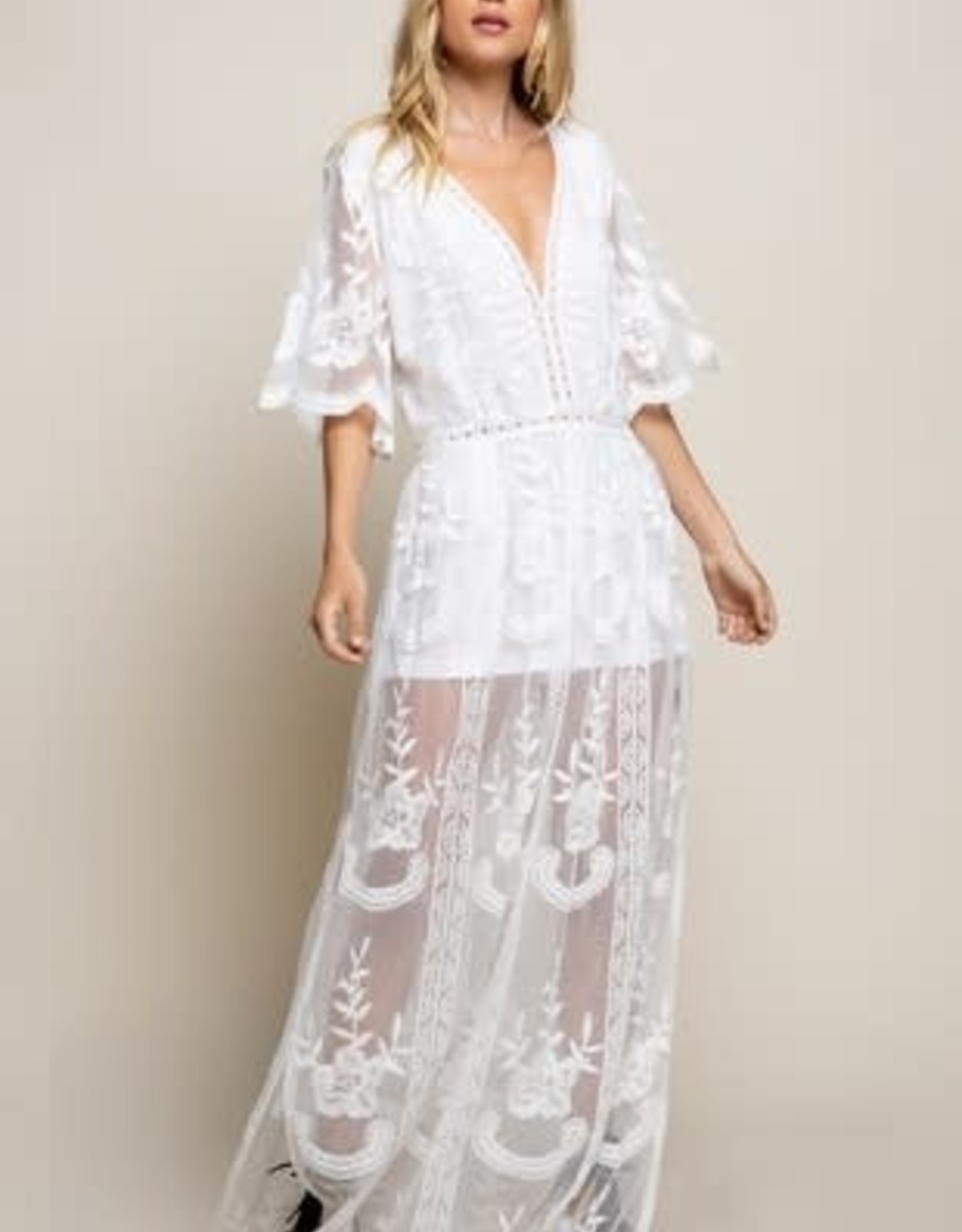 HOTOVELI Embroidered Lace Romper Dress