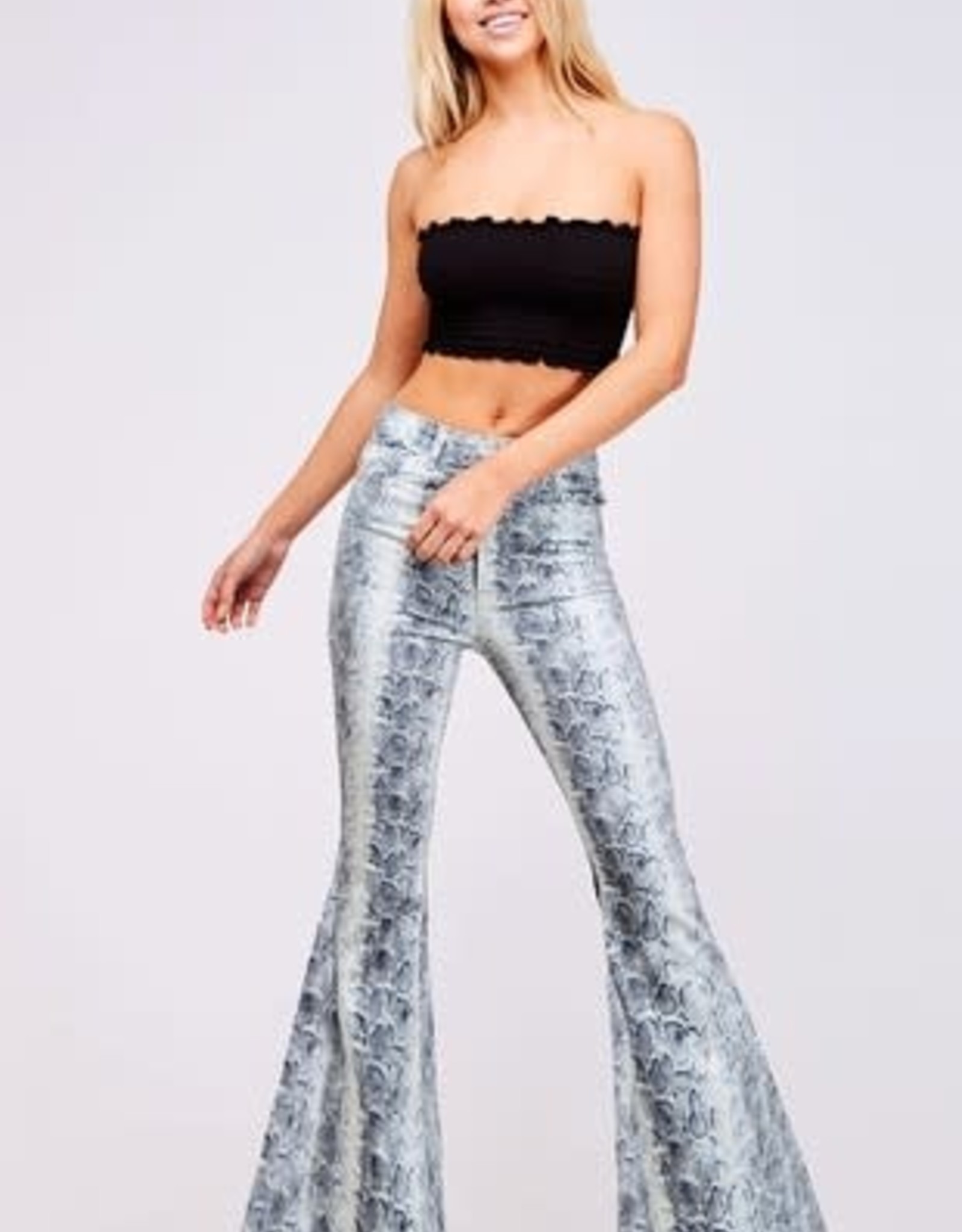 snake print bell bottoms