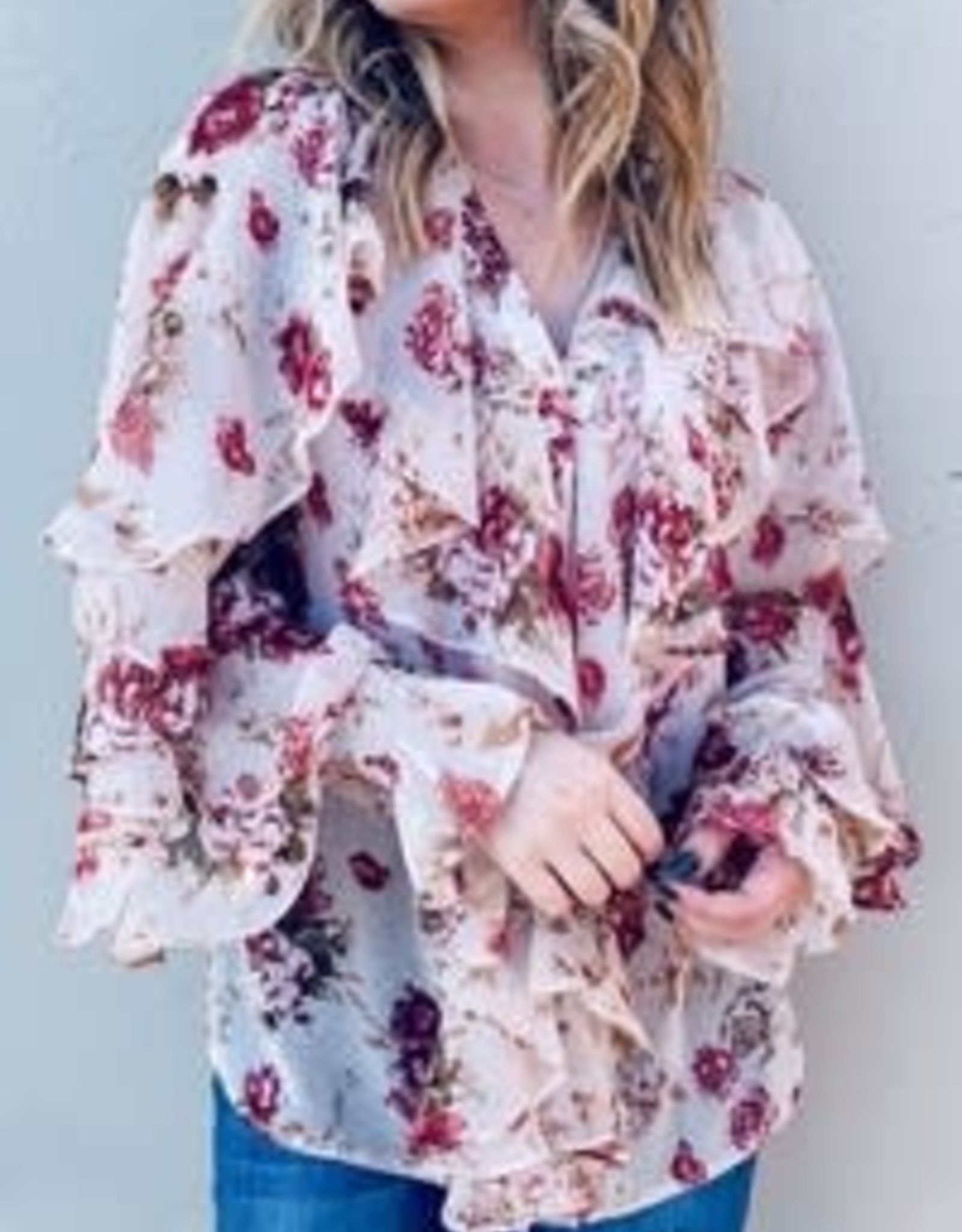 HOTOVELI Ruffled floral button down blouse