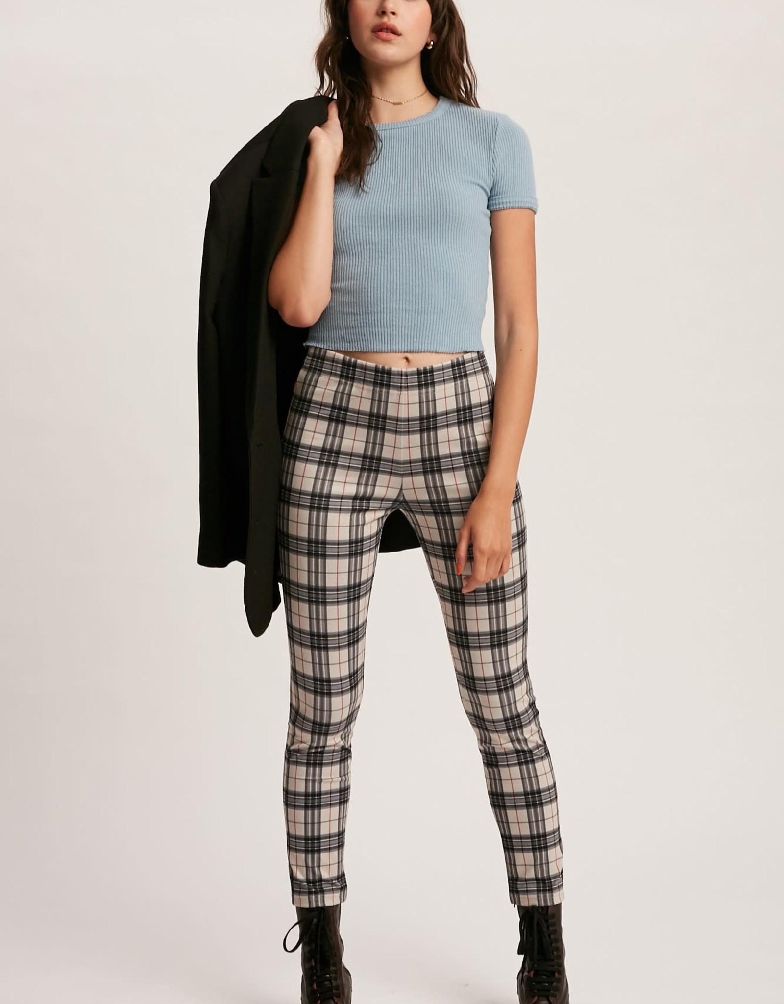 High waisted plaid stretched skinny 