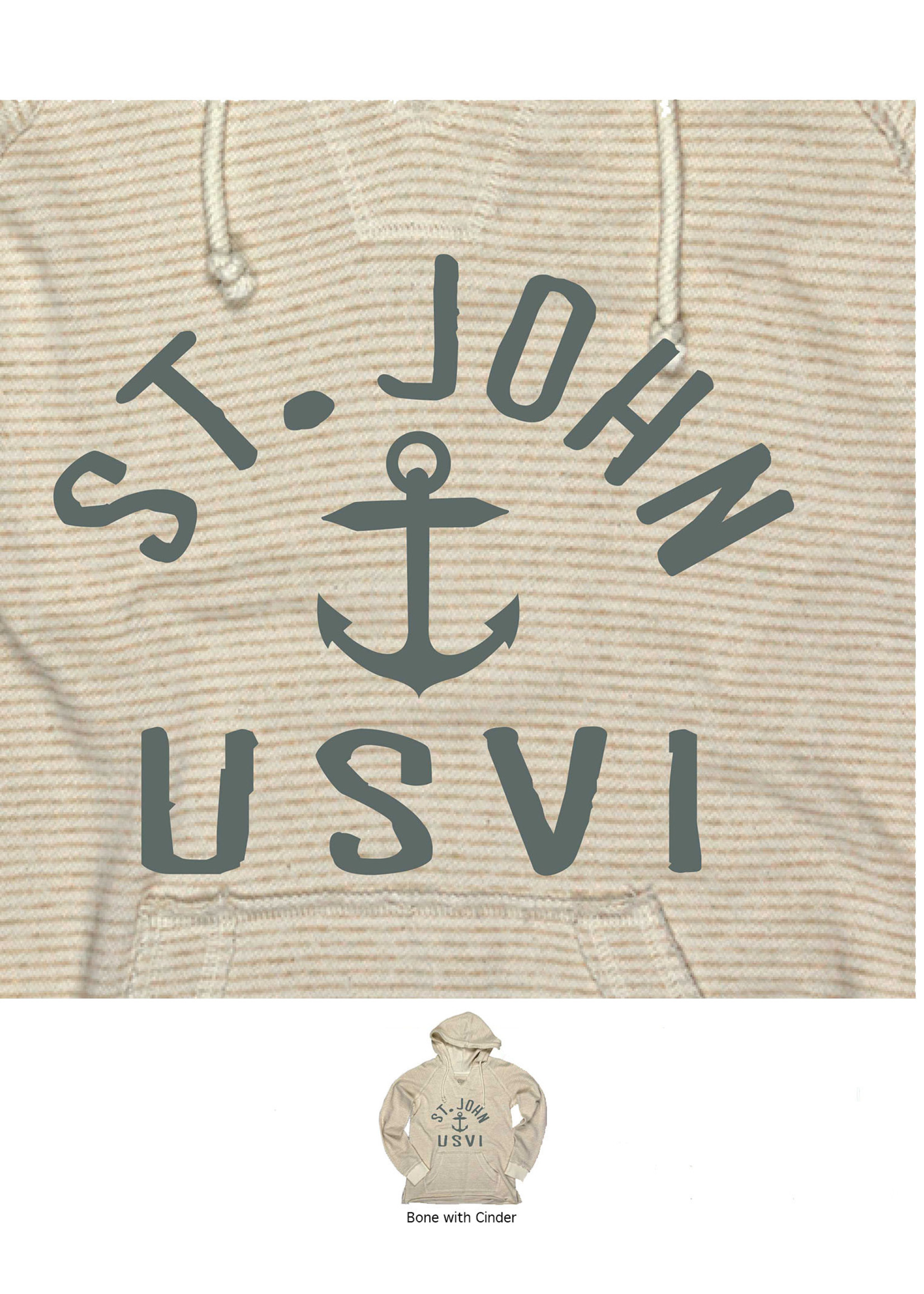 St. John Beach Bum Baffled Anchor Striped French Terry V-Neck Hoodie