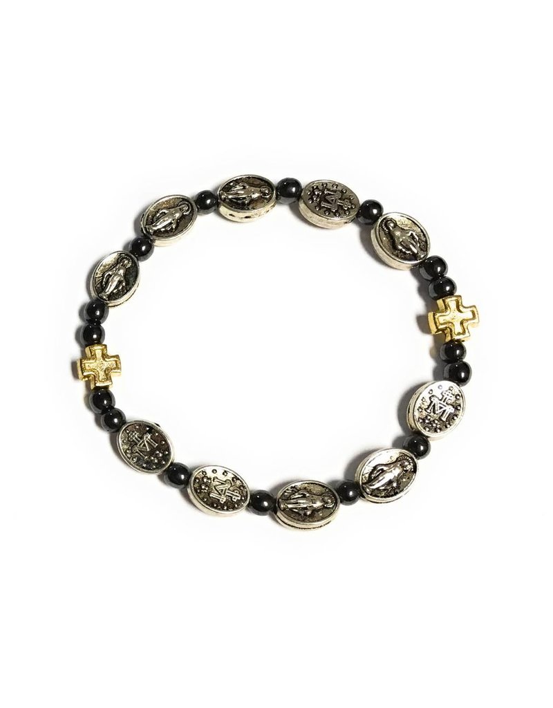 McVan Miraculous Medal Stretch Bracelet With Hematite Beads