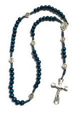McVan Blue Wood Cord Miraculous Rosary