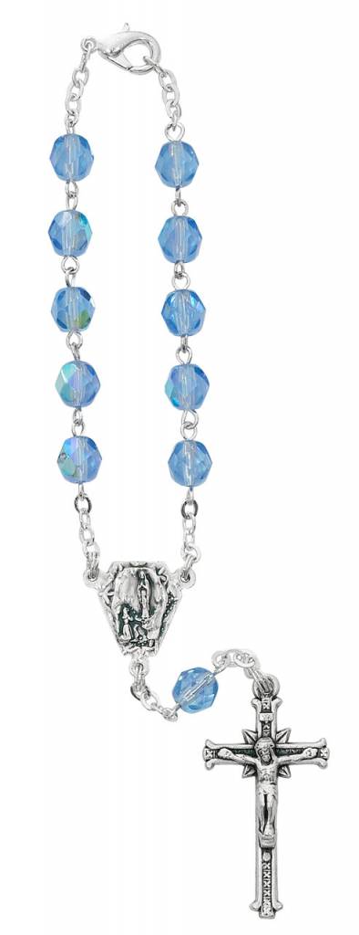 Our Lady of Lourdes Finger Rosary Ring Silver and Blue Metal Pocket Rosary