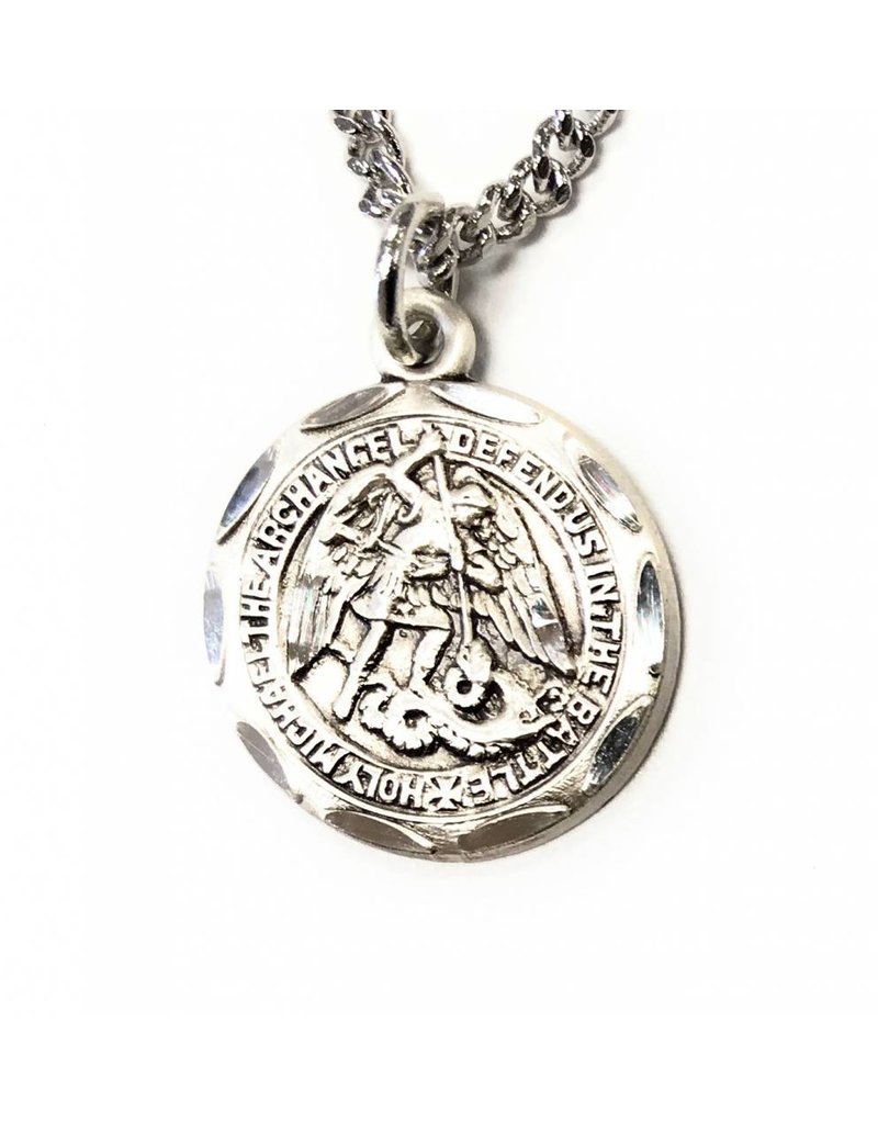 HMH Religious Sterling Silver 0.8" St. Michael Medal-Pendant 18" Chain Necklace