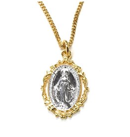 McVan 18Kt Gold On Sterling Silver Miraculous Medal with 18" Chain Necklace Two-Tone