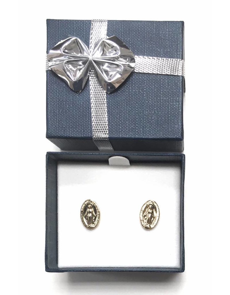 Wallace Brothers Manufacturing Gold Tone Miraculous Medal Post Earrings