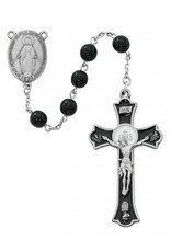 McVan 7mm Black Glass Bead Communion Rosary with Enameled Crucifix