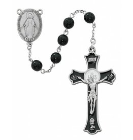 McVan 7mm Black Glass Bead Communion Rosary with Enameled Crucifix