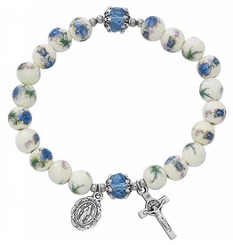 McVan Blue Ceramic Stretch Rosary Bracelet With Miraculous Medal and Crucifix