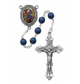 McVan 7mm Blue Pearl Rosary with Our Lady Undoer of Knots Photo Centerpiece