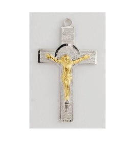 McVan Sterling with Gold St. Benedict Crucifix on 18" rhodium plated brass chain