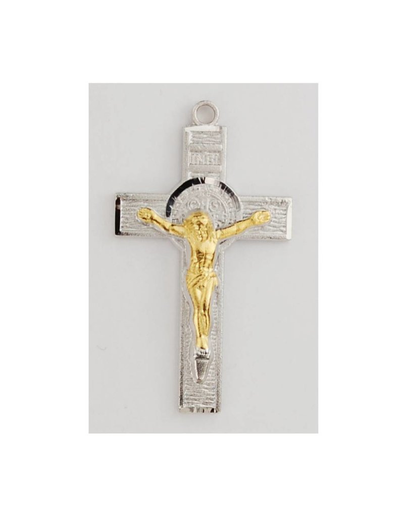 McVan Sterling with Gold St. Benedict Crucifix on 18" rhodium plated brass chain