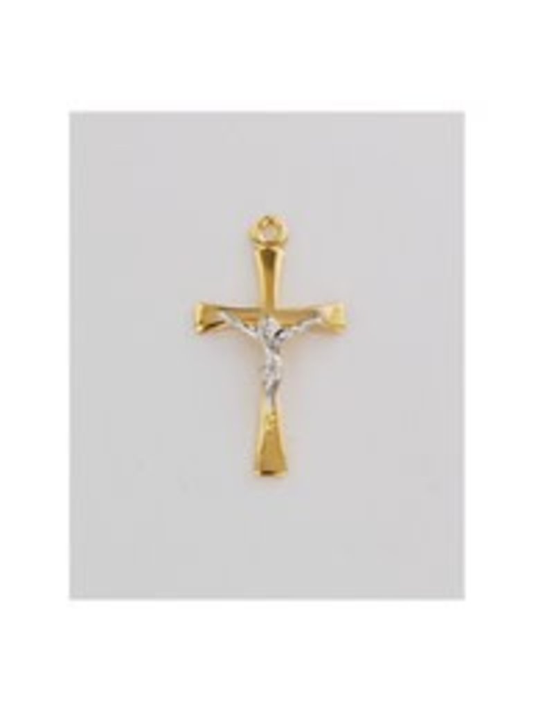 McVan 18kt Gold Over Sterling Silver Two-Tone Crucifix Pendant With 18"  Chain