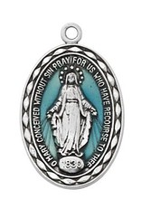 McVan Blue Miraculous Medal Sterling Silver With 18" Chain Necklace