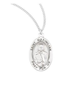 HMH Religious Sterling Silver St. Maximillian Kolbe Medal-Pendant With 20" Chain Necklace